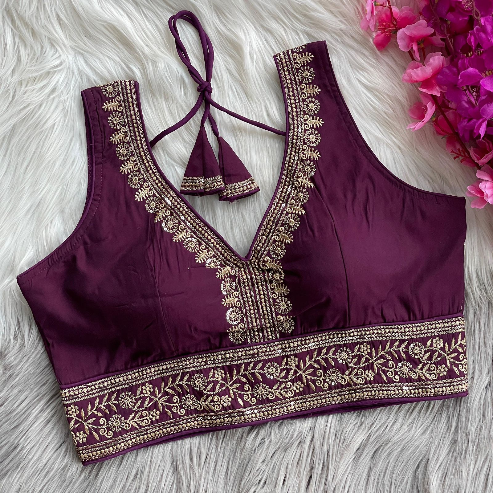 Royal Roman Silk Heavy Embroidery Designer Blouse